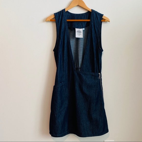 Cheap Monday Dark Denim Blue Jean Deep V Wrap Skirt Dress Size Small - Picture 5 of 8